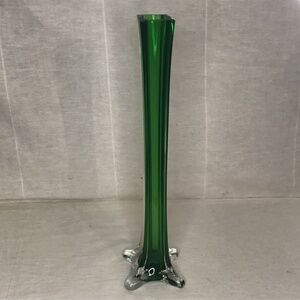 Vintage- Mid-Century Modern Style , Emerald Green Glass Vase “ Elephant Foot”12”